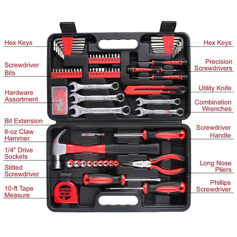 175 Piece All Purpose Tool Kit In Durable Toolbox Case with wrenches, screwdrivers, hammer, pliers, tape measure
