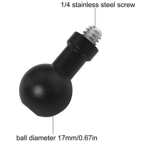 Two Pack 17mm Ball Head to Quarter Inch Stainless Steel Short Screw Connecting Rod for Car Phone Mount and GPS Holder, close-up view.