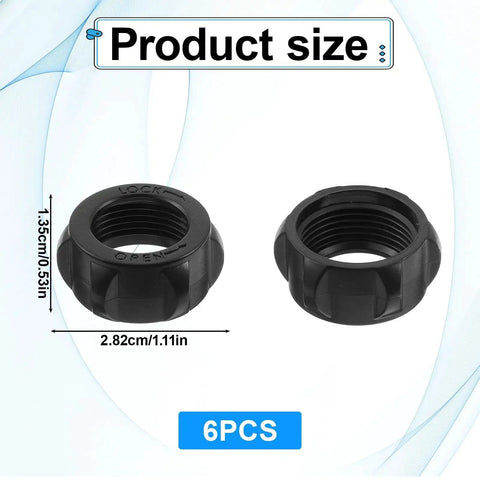Six Pack Replacement Tightening Nuts For 17mm Ball Head Car Mounts Screw On Adapters M17 By One Point Five Thread, ABS, size 1.35cm x 2.82cm