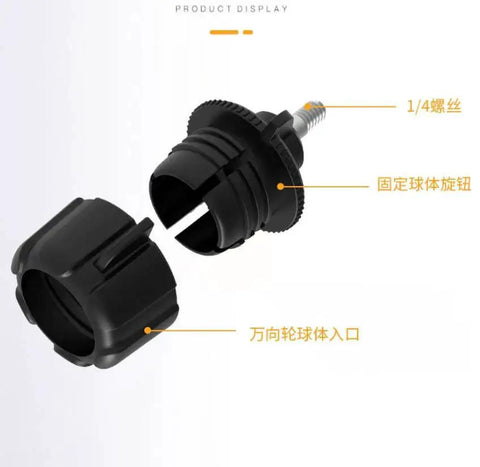 Three Pack 17mm Ball Joint Socket To 1/4 Inch 20 Screw Mount Adapter for tripods, showing parts and connections.
