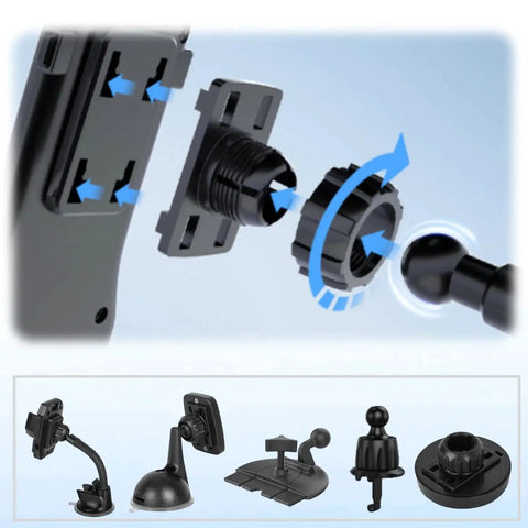 Close-up of 4 Pack Replacement Tightening Nuts With Button Lock For 17mm Ball Joint Mount Socket, showing assembly with car mount.