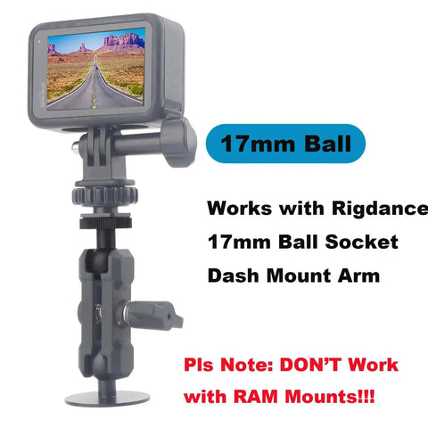 Durable All Aluminum 17mm Ball Mount Adapter With 1/4 Inch Screw, shown on dashboard with GPS screen, compatible with Garmin