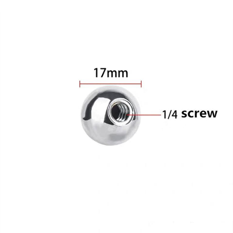 Close-up of a 17mm stainless steel ball head adapter with 1/4-inch thread from the Four Pack 17mm Stainless Steel Ball Head Adapters.