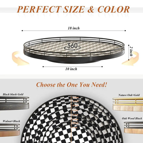 18 Inch Black And White Checkered Lazy Susan Turntable With Iron Frame, size and color options with 360-degree rotation features.
