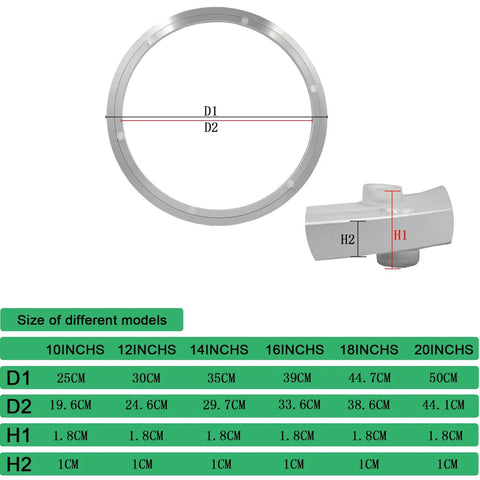 Dimensions diagram of 18 Inch Heavy Duty Aluminum Lazy Susan Bearing Metal Rotating Turntable with size chart