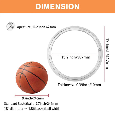 Size comparison of an 18 Inch Lazy Susan Base With Heavy Duty Aluminum Turntable Bearing alongside a basketball for scale.