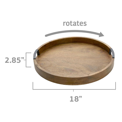 18 inch mango wood lazy susan serving tray, round rotating centerpiece with high wall, 2.85 inch height, smooth wood finish.
