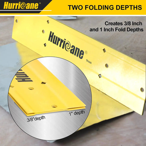 18 Inch Sheet Metal Folding Tool for HVAC Bending and Forming Metal With Dual Folding Depths 3/8 Inch and 1 Inch in yellow