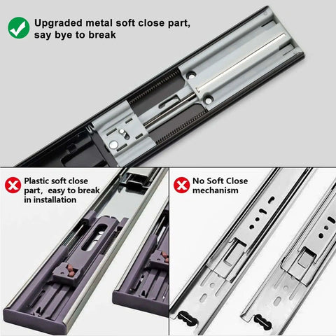 Comparison of two pairs 18 inch soft close drawer slides heavy duty cabinet rails with full extension ball bearing design