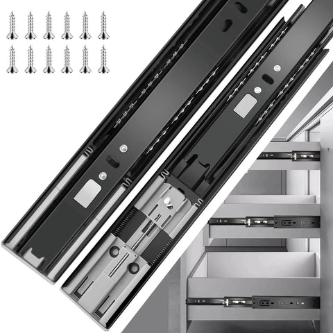 18 inch Drawer Slides 6 Pairs (12pcs) Soft Close 3 fold Full Extension Side Mount Cabinet Drawer Glides 18" Black