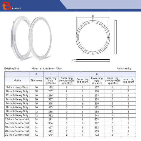 Diagram of 18 Inch Lazy Susan Base With Heavy Duty Aluminum Turntable Bearing featuring dimensions and load specifications.