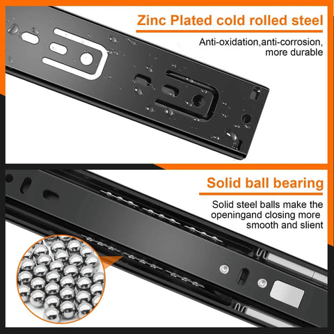 Close-up of zinc plated steel and solid ball bearings for 18 inch Drawer Slides 6 Pairs Soft Close 3 fold Full Extension Side Mount