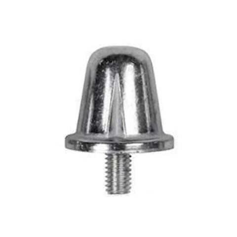 Close-up of a single 18mm screw-in aluminum rugby stud for cleats with standard threads
