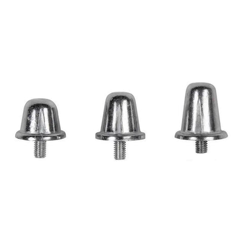 18mm Screw In Aluminum Rugby Studs Pack Of 16 For Cleats With Standard Threads, showing three metal studs with screw threads
