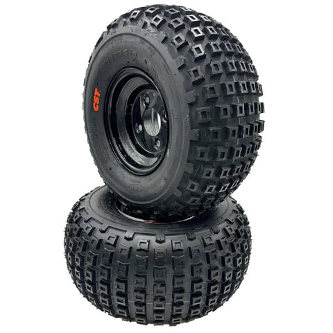 Set of 2-18x9.50-8 Knobby Wheel Assembly for go karts and ATVs, rubber tire with metal wheel, side view