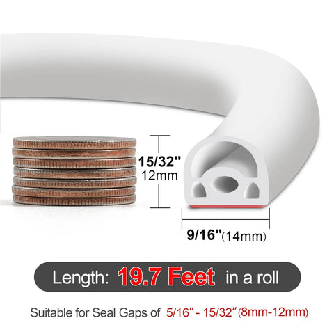 Amazon silicone door weather strip roll, 19.7 ft; self-adhesive, multi-layer soundproof, 9/16 in by 15/32 in.