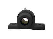 Front view of 1-1/4 in pillow block bearing with wide set screw zinc housing and black plastic insert, single unit for shaft support