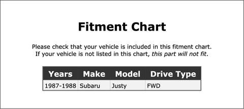 Fitment chart for Drive End Alternator Bearing For Subaru Justy FWD 1987 1988 OE Replacement High Quality Durable