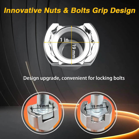 Durable stainless steel 3/4 inch strut channel adapter kit with nuts, drill bit socket and wrench shown with 19mm bolt head