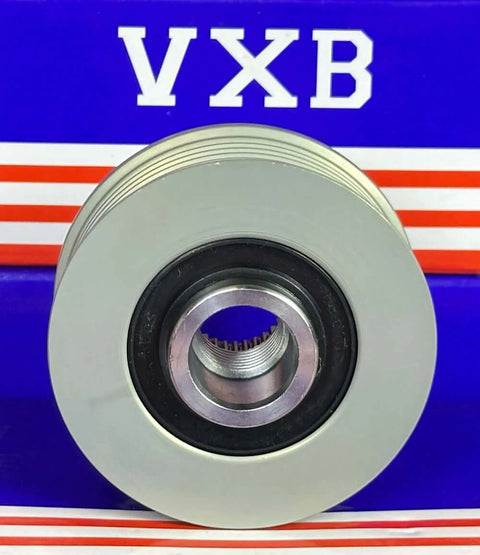 Auto alternator clutch overrunning pulley by VXB Bearings for Kia/Hyundai, gray aluminum with inner bearing