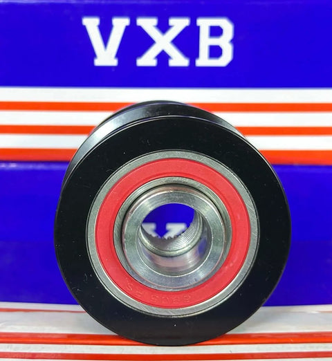 Alternator clutch pulley bearing GN1510A352BA by VXB Bearings, front view with red seal ring and metal bore