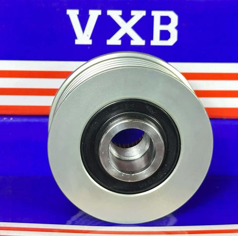 Alternator clutch pulley, silver metal finish with bearing; VXB branding visible in blue background