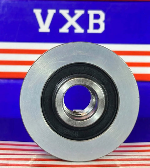 Alternator freewheel pulley, 5 grooves, 55 mm OD, silver metal with bearing, VXB Bearings