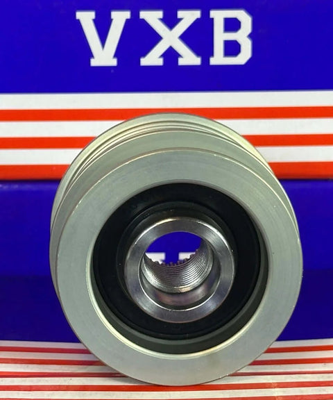Alternator freewheel clutch pulley, 5-groove, 54 mm OD, metal pulley with threaded bore, VXB Bearings
