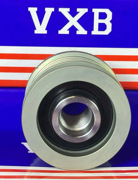 Alternator freewheel clutch pulley, silver metal, threaded center bore, VXB Bearings