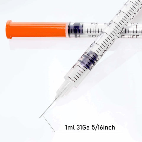 Individually Wrapped 1cc Syringes With 31G Needles 8mm Sterile Pack Of 20 Medical Grade For Precise Dosing close-up view
