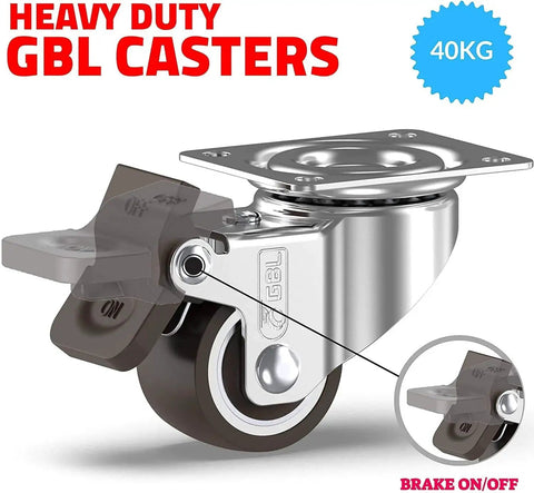 1 Inch Small Caster Wheels With 4 Brakes And Screws, 90 Lb Load Capacity, Low Profile Silent Castors For Cart And Furniture