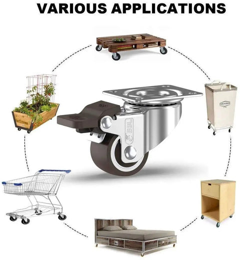 1 Inch Small Caster Wheels With 4 Brakes And Screws, 90 Lb Load Capacity, Low Profile Silent Castors For Cart And Furniture