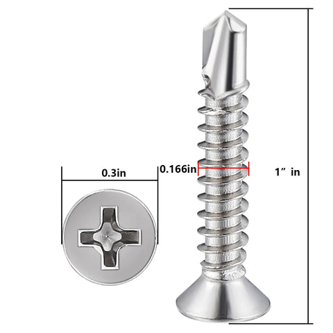 300pcs #8 x 1 Inch Flat Head Self Tapping Sheet Metal Screws Stainless Steel High Strength Quick Self Drilling Screws with Deep Threads