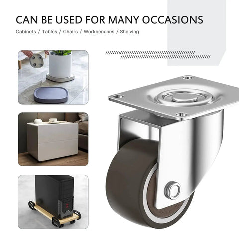 Low Profile 1 Inch Caster Wheels Set Of 4 For Small Furniture No Noise Premium Rubber Casters With 360 Degree Top Plate
