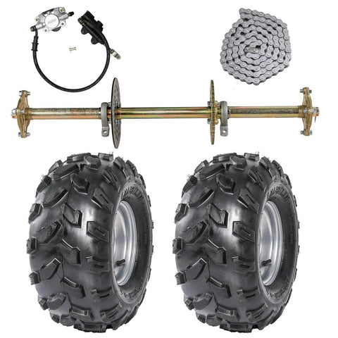 1" Steel Live Axle with 18x9.5-8 Tubeless Wheels Tires Rim and Chain Sprocket Brake Master Cylinder for Go Kart Quad Trike Golf Carts