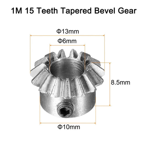 Two Pack Bevel Gear Set 0.8 Module With 1 To 1 Reduction 15 Teeth 6mm Shaft Hole Bevel Pinion Gear In 45 Steel With Black Finish