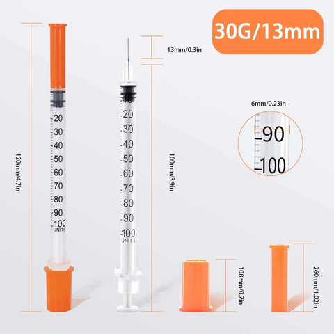 1ml Lab Syringes With 30G 13mm Needle Pack Of 30 Individually Wrapped Sterile For Classrooms And Research dimensions diagram