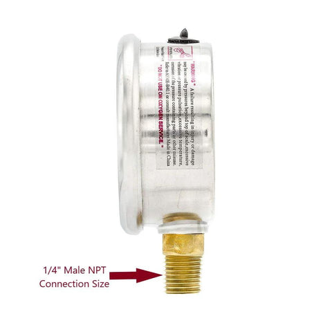 PIC Gauges PRO-201L-254A vacuum gauge, 2.5" dial, bottom mount, 1/4" NPT brass connector, stainless steel case.