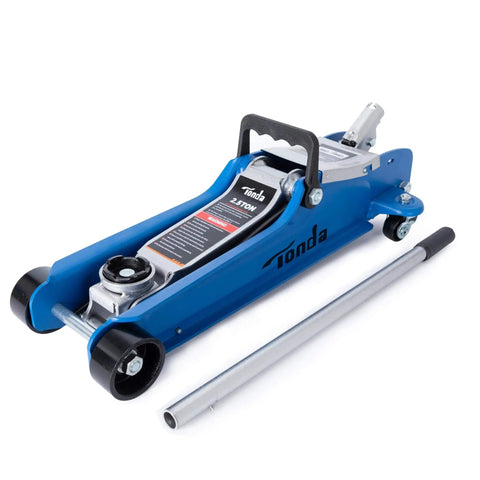 Low Profile 2.5 Ton Hydraulic Floor Car Jack For Cars And SUVs With Lifting Range From 3.35 Inches To 14.57 Inches Built In Heavy Duty Steel For Home Garage Shop Use Blue By Tonda, front view