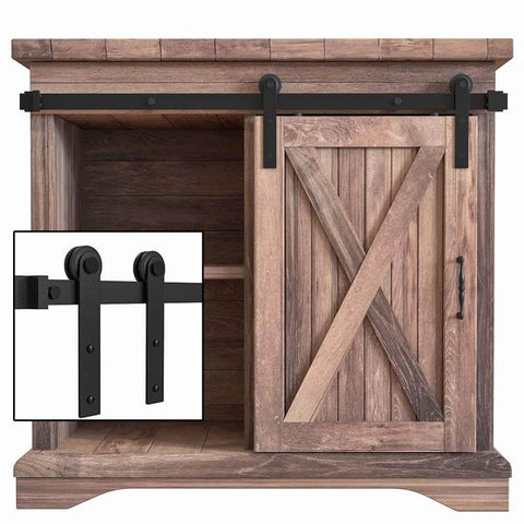 2.5FT Super Mini Sliding Barn Door Hardware Kit for Single Cabinet Doors on TV Stands and Small Wardrobes, I Shape Hanger