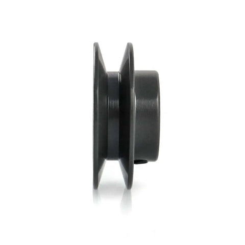 Side view of 2.5 Inch Outer Diameter Single Groove Web Sheave With Five Eighths Inch Fixed Bore For V Belt Pulleys 4L A AX Cast Iron