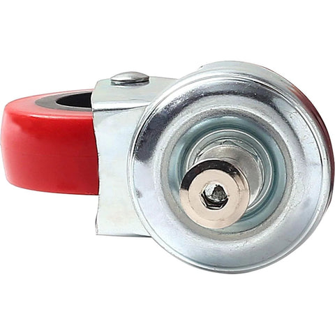 Close-up of a red post mount polyurethane caster wheel from the 2.5 Inch Heavy Duty Swivel Caster Wheels 4 Pack, ideal for various carts and stools.