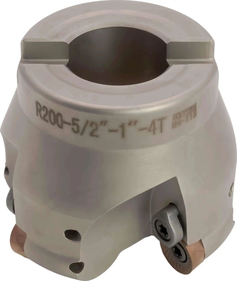 Two And A Half Inch Round Insert Indexable Face Mill With One Inch Arbor Hole And Three Eighth Inch Keyway, Four Flute