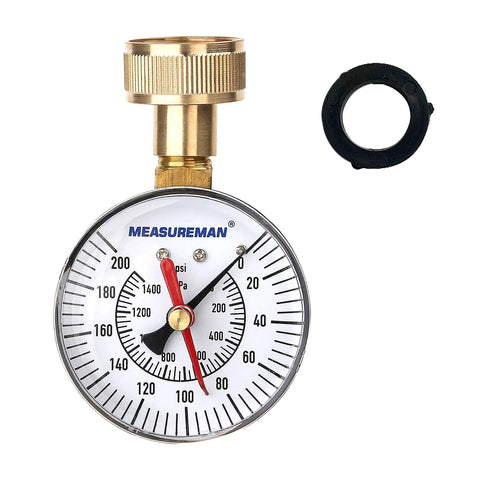 MEASUREMAN 2-1/2 in water pressure test gauge with 3/4 in female hose thread, brass body, white dial and black gasket