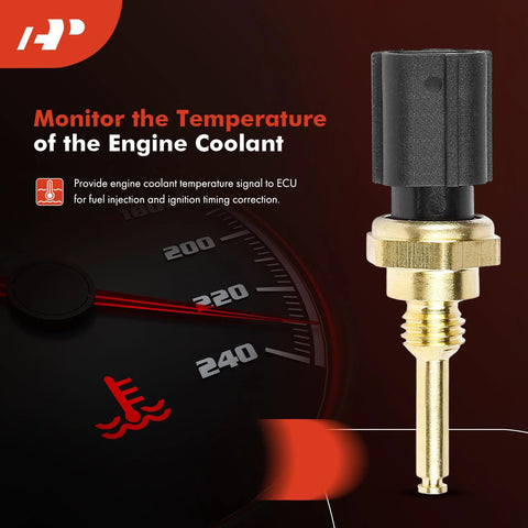 A-Premium engine coolant temperature sensor with brass threaded stem and black plastic connector.