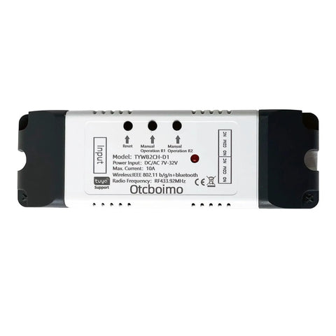 Otcboimo WiFi actuator controller, 2-channel DC12–24V, Tuya smart WiFi relay switch with dry contact outputs