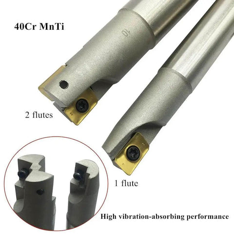 40Cr MnTi milling inserts with 1 and 2 flutes for high vibration-absorbing performance in machining applications.