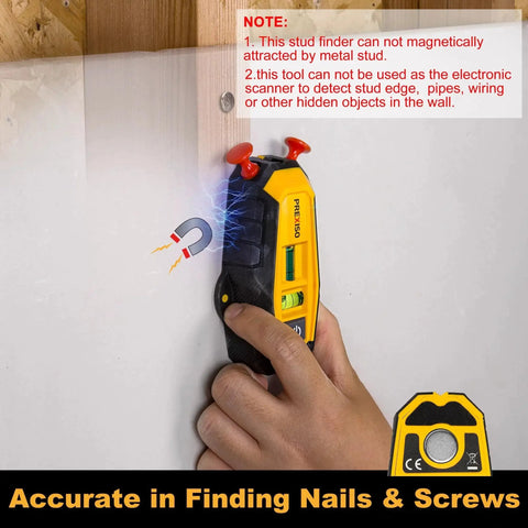 Compact 2-in-1 Line Laser Level With Magnetic Stud Finder used on a drywall, showing bubble vials and bright laser for precision.