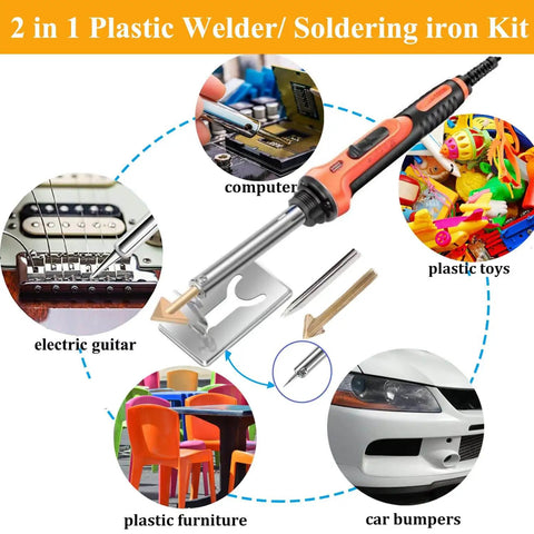 100W Plastic Welder Kit With 56 Pieces Rods And Soldering Tips 2 In 1 Welding And Soldering Tool for Repairs on Cars, Toys, and More