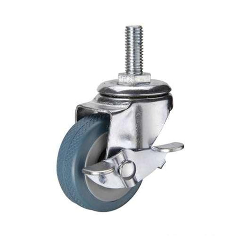 2" Inch 110 Lbs Light Duty Caster Wheel Threaded Swivel Stem w/ Brake Stainless Steel TPR - VXB Ball Bearings